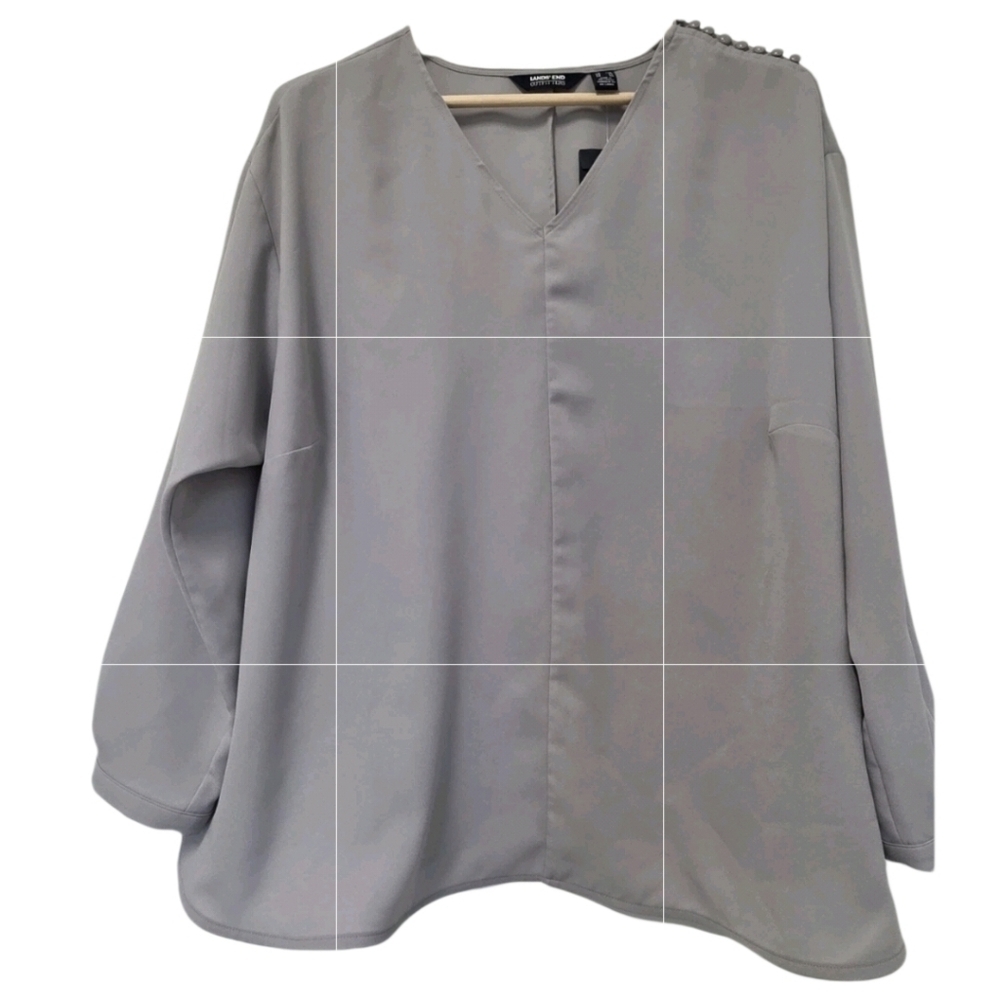 Womens Blouse Plus Size 22W Gray Chiffon Button Lightweight Preppy Neutral Work